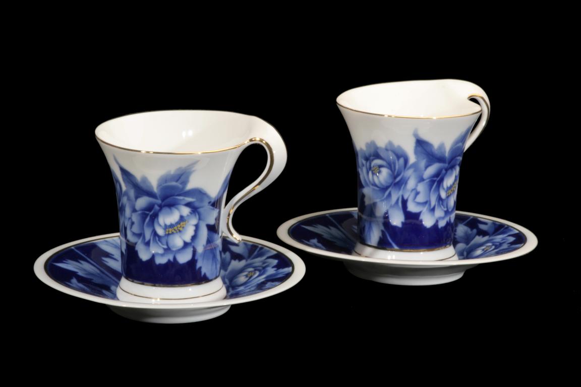 Blue Peony 2 Cup & Saucer Set
